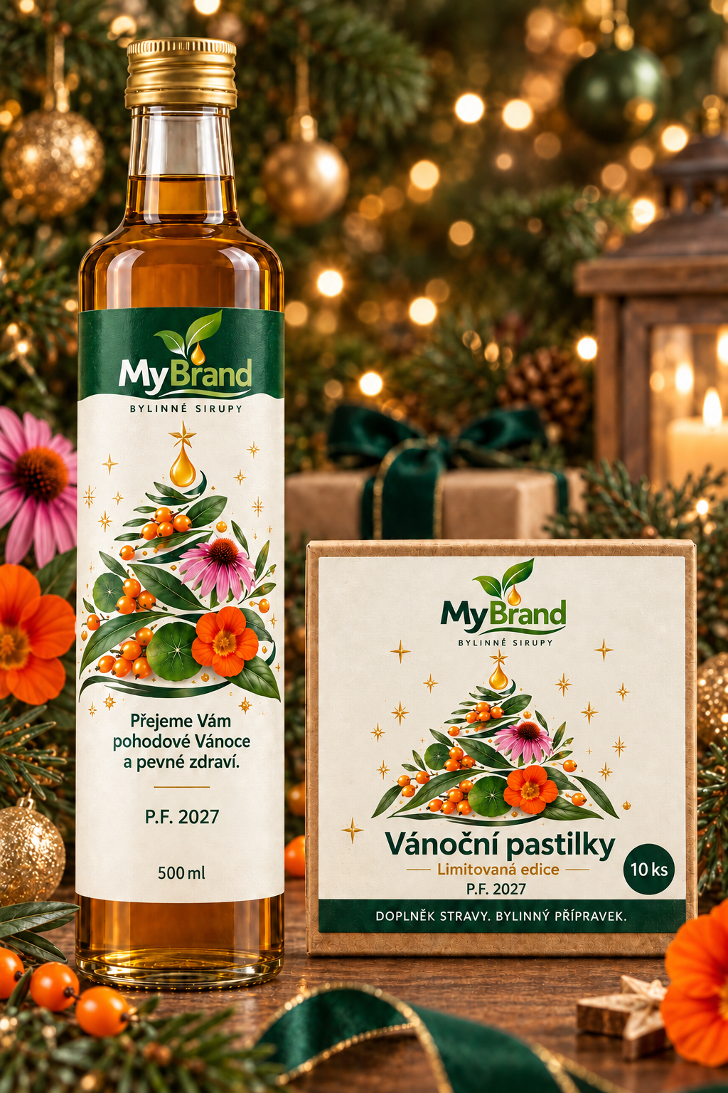 Vánoční sirup a pastilky s vlastní etiketou MyBrand
